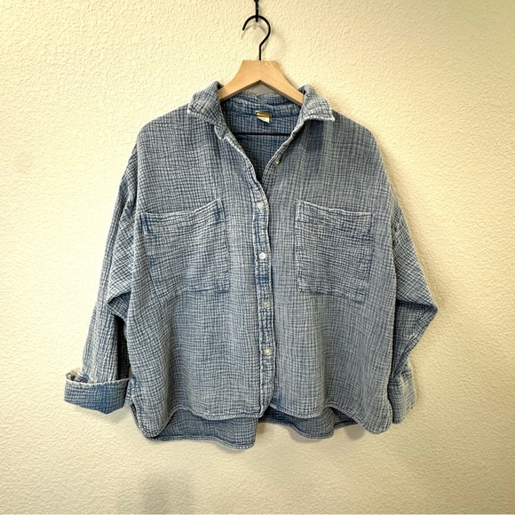 Magaschoni Organic Cotton Gauze Button-Up Shirt – Blue L - Picture 3 of 10